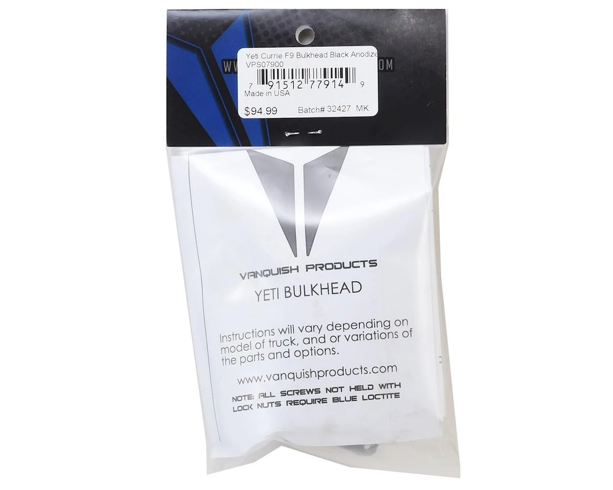 Vanquish Products Yeti Currie F9 Front Bulkhead (Black) 4 Vanquish Products Yeti Currie F9 Front Bulkhead (Black) - Image 2